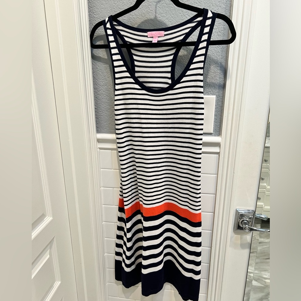 Lilly Pulitzer navy/white striped, racerback tank,  light-weight sweater dress